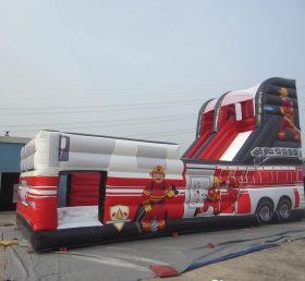 T8-316 Polia seca inflável com tema de caminhão de bombeiros
