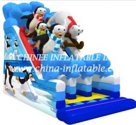 T8-1505 Slides infláveis ​​de pinguim crianças com barreiras deslizantes infláveis