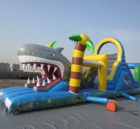 T7-571 Jogo de esportes infláveis ​​de pista de obstáculos de tubarão