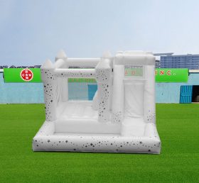 T2-3552 Castelo inflável de casamento branco com slides e piscina