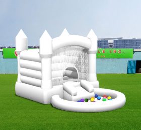T2-3558 Castelo inflável de casamento branco com piscina