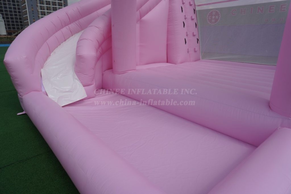 T2-3524B Pink Wedding Bounce House With Slide & Pool
